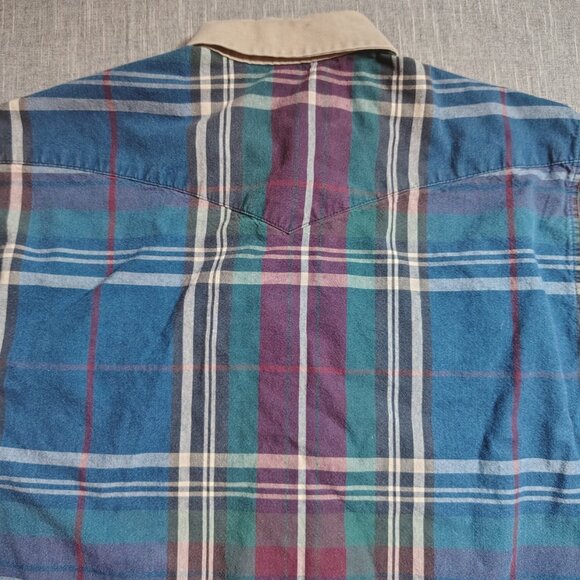 Vintage Wrangler Shirt Mens Long Tail Western Pearl Snap Brushpopper Patchwork - Picture 12 of 13
